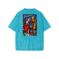 Turquoise oversize kids t-shirt with representation of the Baptism of Jesus on the back
