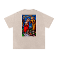 Beige oversize t-shirt with representation of the Baptism of Jesus on the back