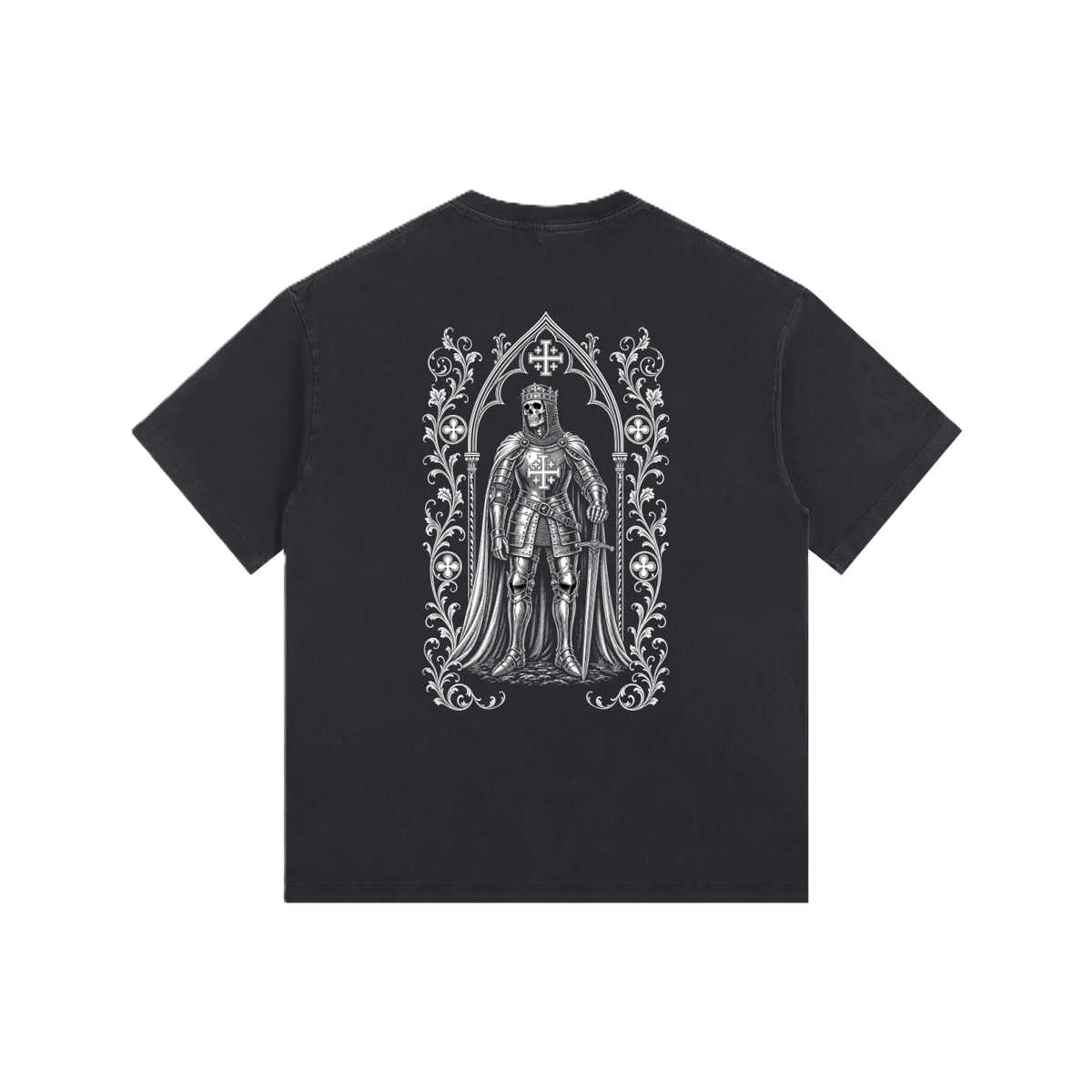 back vintage Black plain t-shirt representing Godefroy de Bouillon in a gothic style