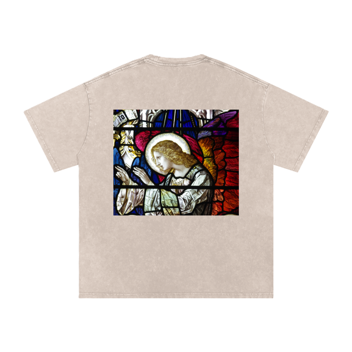 Beige oversize t-shirt with representation of an Angel in the back