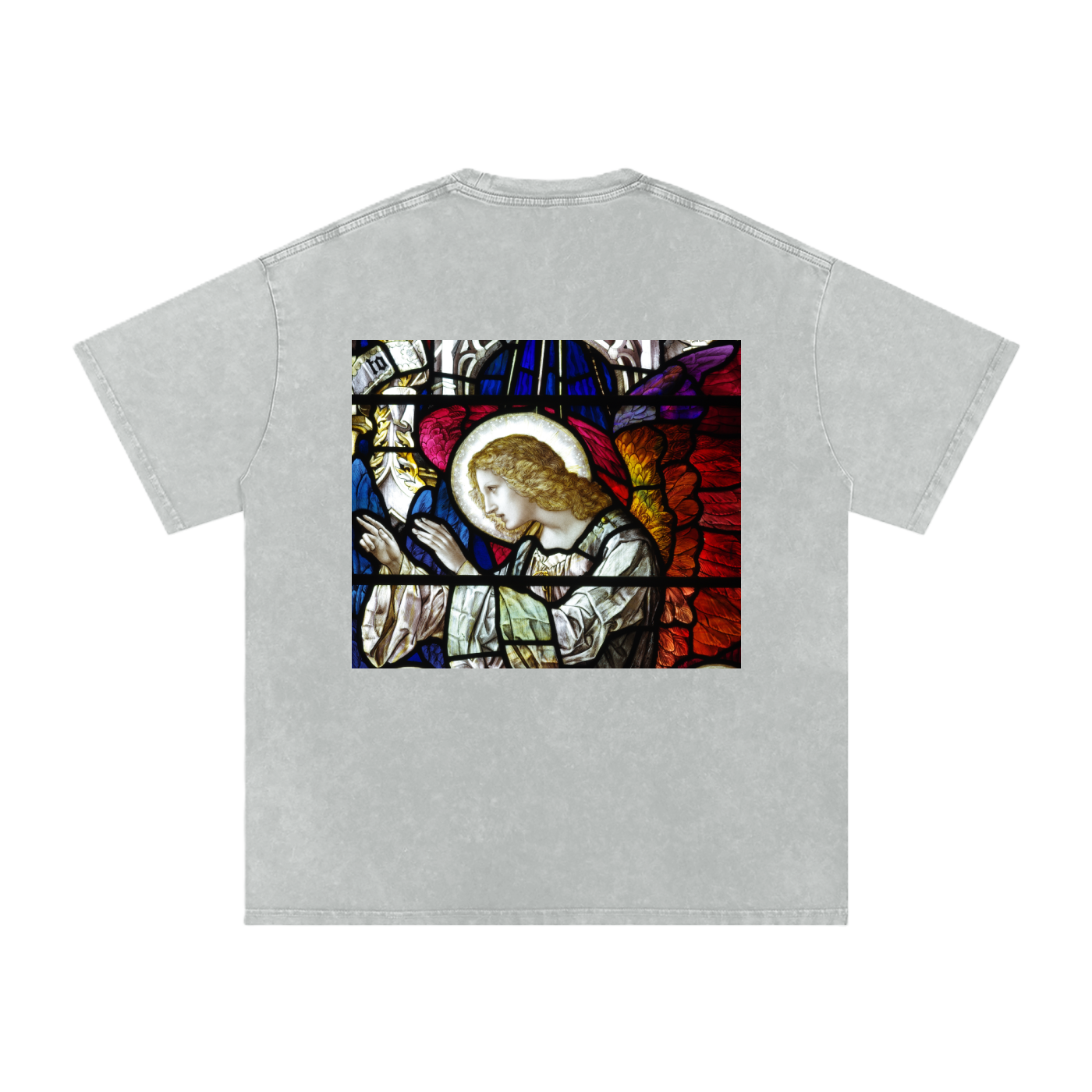 Grey oversize t-shirt with representation of an Angel in the back