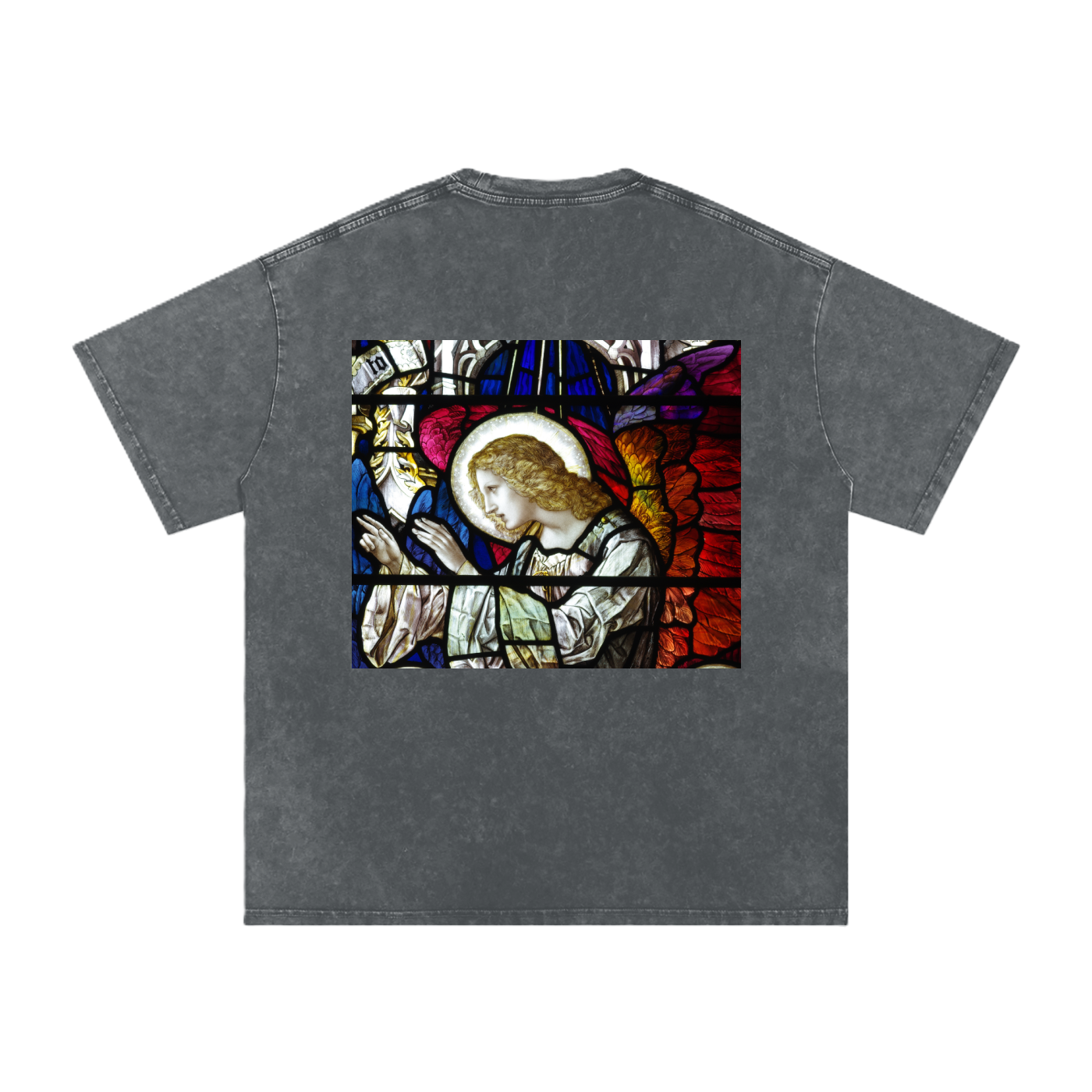 Black oversize t-shirt with representation of an Angel in the back
