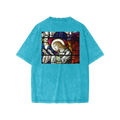 Turquoise oversize kids t-shirt with representation of a prayer