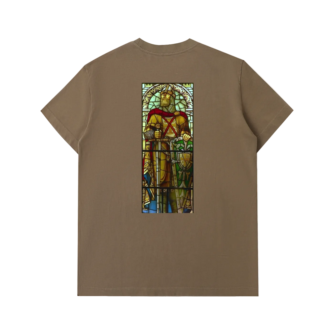 T-shirt épais Coffee avec illustration en vitrail représentant Godefroy de Bouillon imprimée dans le dos
